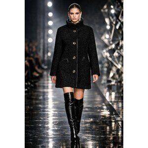 Sam Edelman Black Faux Shearling Coat XL Stand Collar Button Front Warm Jacket
